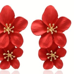 Red 2 tier flower earrings